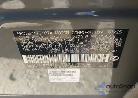 2025 Lexus Is 350 F Sport Design из США, поврежденный, VIN JTHBZ1B27S5084583